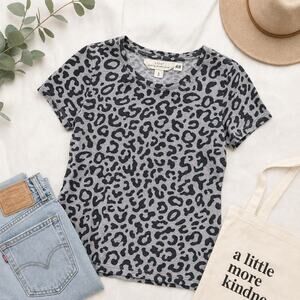 H&M Gray Black Leopard Print Tee Small Soft Cotton Animal Print Top